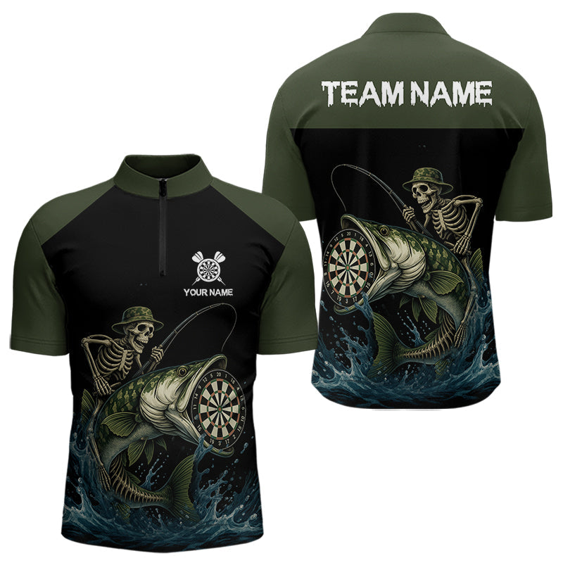 Blisscorners Darts Custom Funny Skeleton Fishing Dart Shirt With Pocket For Men Dart Team Jersey