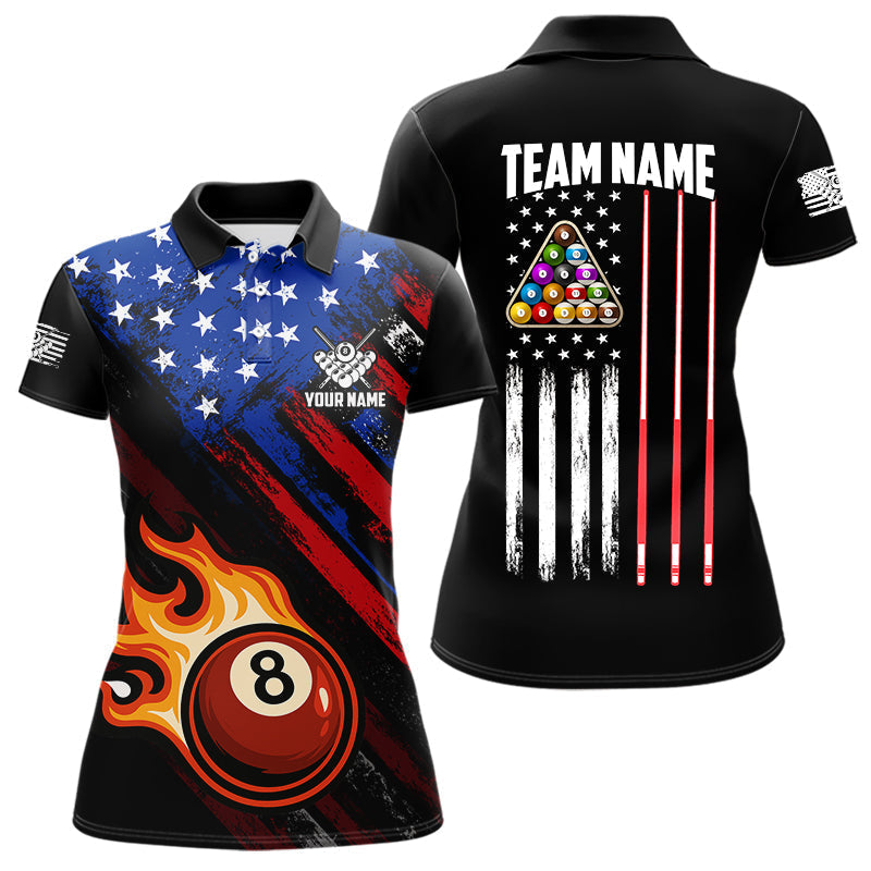 Blisscorners Funny Flame 8 Ball Billiard Shirts For Men Custom Patriotic American Flag Pool Team Jerseys MT1006