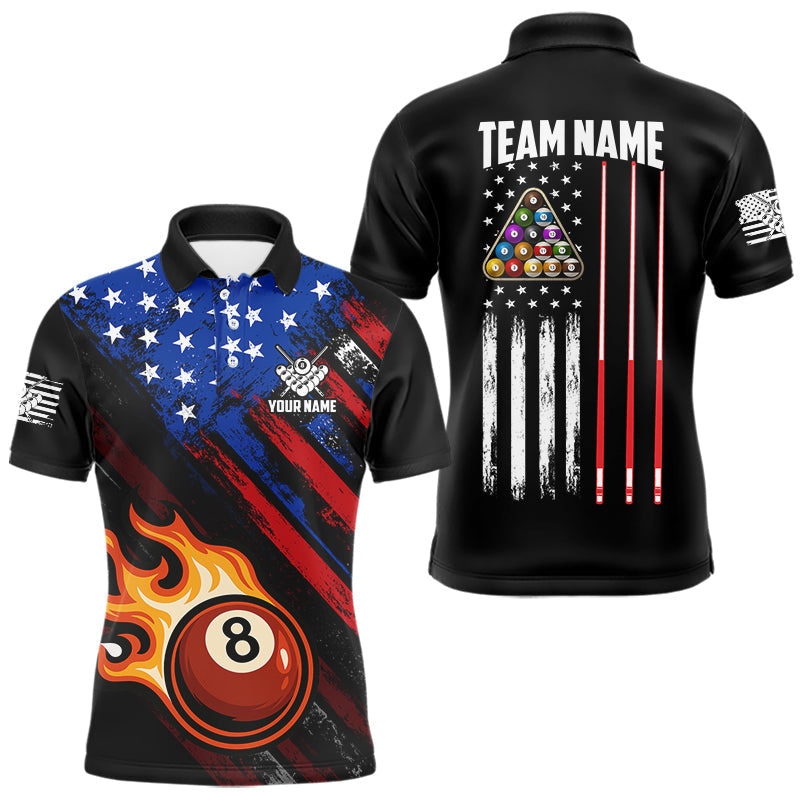 Blisscorners Funny Flame 8 Ball Billiard Shirts For Men Custom Patriotic American Flag Pool Team Jerseys MT1006