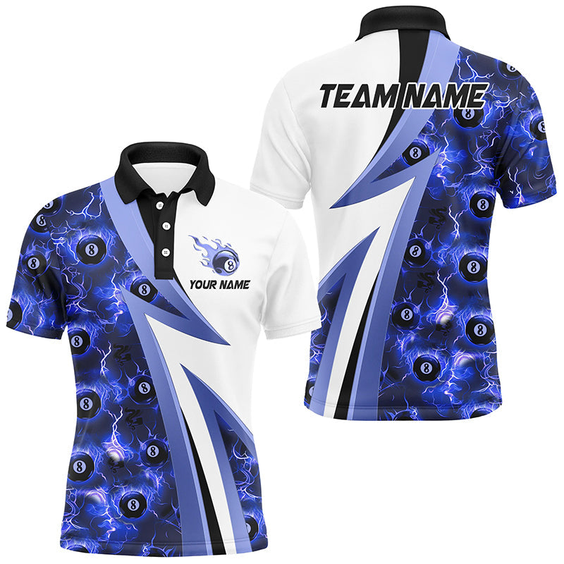 Blisscorners Personalized Lightning 8 Ball Pool Flame Pattern Men Billiard Shirts Billiard Team Jerseys |Blue