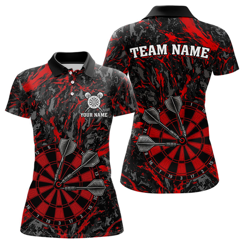Blisscorners Custom Black And Red Grunge Camo Dart Shirts For Men, Camouflage Dart Team Jersey Polo & 1/4 Zip