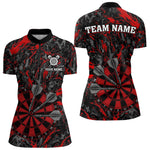 Blisscorners Custom Black And Red Grunge Camo Dart Shirts For Men, Camouflage Dart Team Jersey Polo & 1/4 Zip
