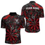 Blisscorners Custom Black And Red Grunge Camo Dart Shirts For Men, Camouflage Dart Team Jersey Polo & 1/4 Zip