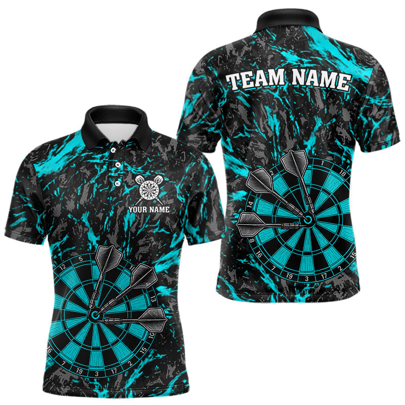 Blisscorners Custom Black And Blue Grunge Camo Dart Shirts For Men, Camouflage Dart Team Jersey Polo & 1/4 Zip