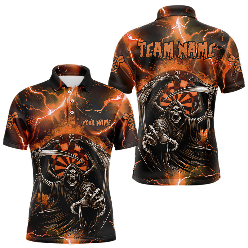 Blisscorners Personalized Orange Grim Reaper Custom Thunder Lightning Men Dart Shirts, 3D Darts Team Jerseys