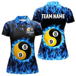 Blisscorners Personalized Blue Flaming Ying And Yang 8&9 Ball Billiard Shirt For Men Custom Billiard Jerseys