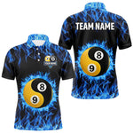 Blisscorners Personalized Blue Flaming Ying And Yang 8&9 Ball Billiard Shirt For Men Custom Billiard Jerseys