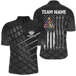 Blisscorners Personalized Black Grunge American Flag Men Billiard Shirts Custom Patriotic Pool Player Jerseys