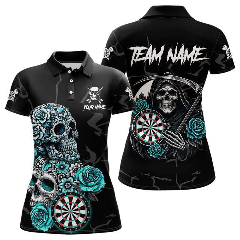 Blisscorners Personalized Funny Turquoise Skull Roses Darts Shirt For Men Custom Darts Team Jersey, Dart Outfit