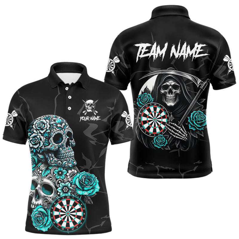 Blisscorners Personalized Funny Turquoise Skull Roses Darts Shirt For Men Custom Darts Team Jersey, Dart Outfit