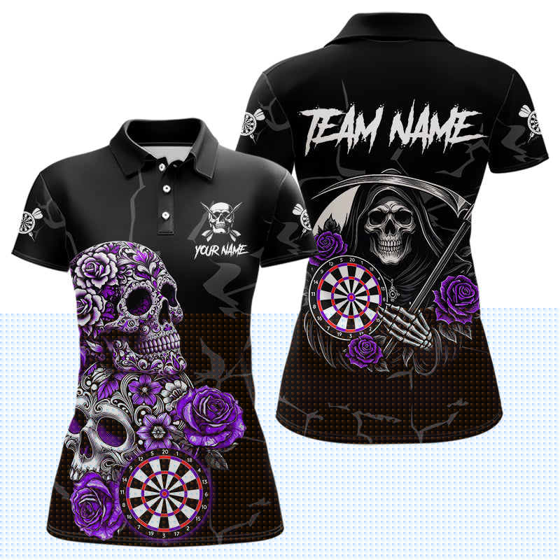 Blisscorners Personalized Funny Purple Skull Roses Darts Shirt For Men Custom Darts Team Jersey, Darts Outfit