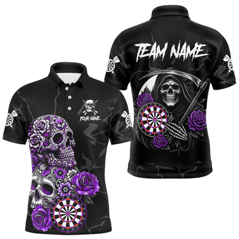 Blisscorners Personalized Funny Purple Skull Roses Darts Shirt For Men Custom Darts Team Jersey, Darts Outfit