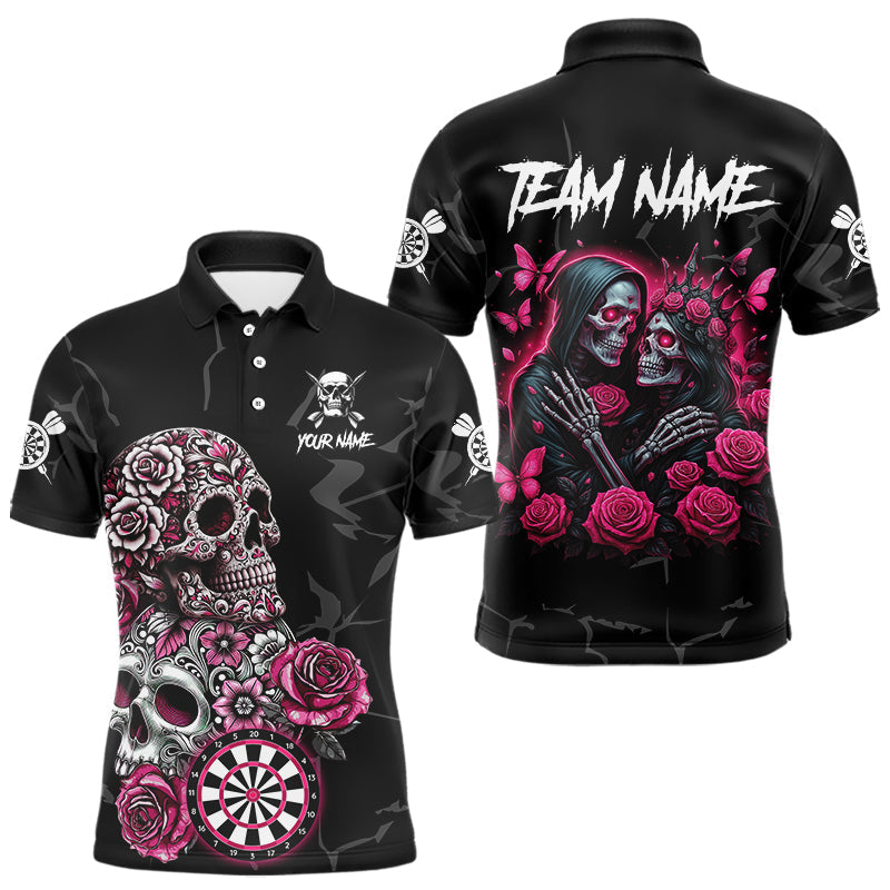 Blisscorners Personalized Pink Skull Roses Gothic Romance Darts Shirt For Men, Dart Jersey Outfit, Dart Gifts