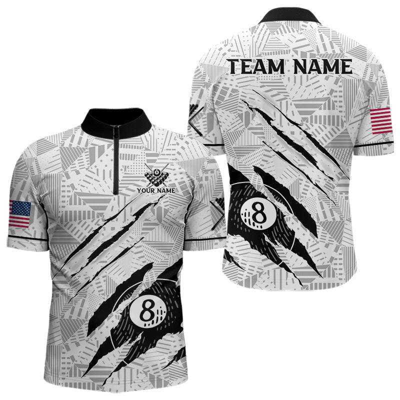 Blisscorners Personalized Funny Scratch 8 Ball Pool Billiard Polo, 1/4 Zip For Men Custom Team Billiard Jersey MT1006