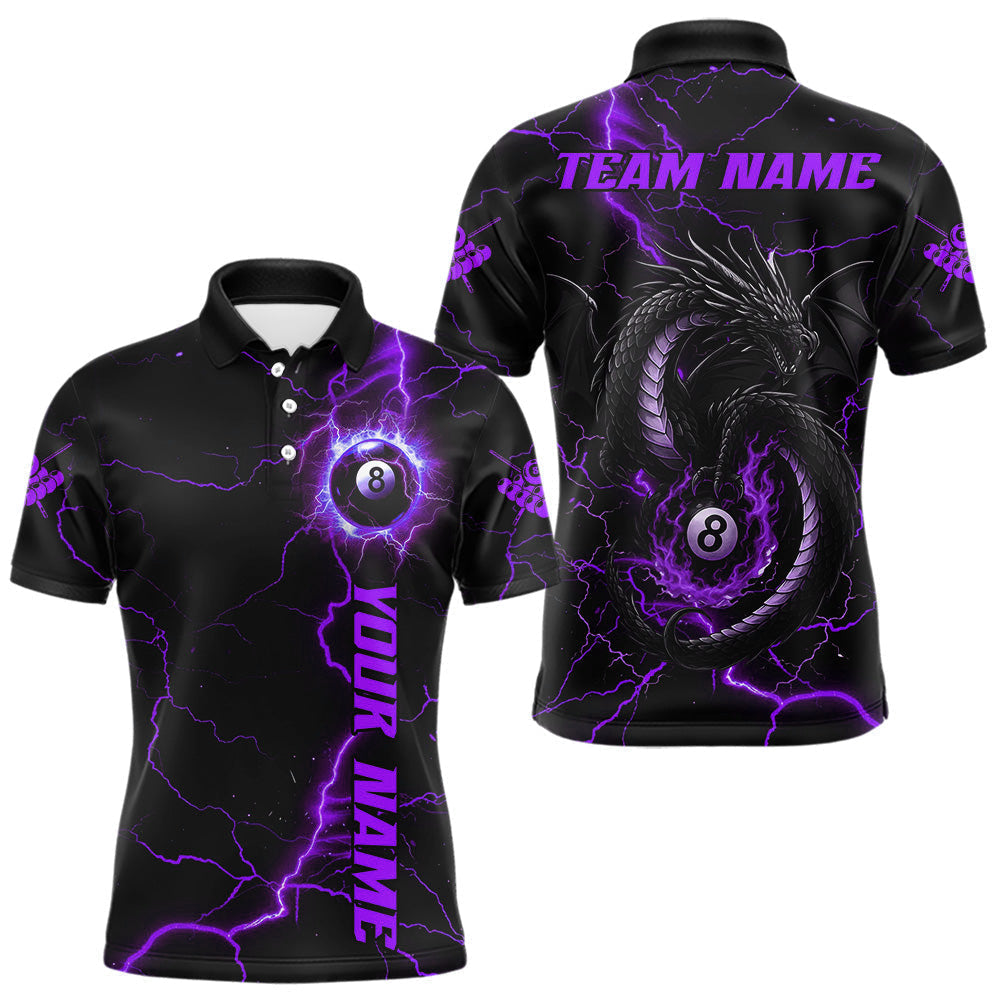 Blisscorners Black And Purple 8 Ball Thunder Lightning Custom Dragon Men's Billiard Shirt, Billiard Team Jersey MT1007