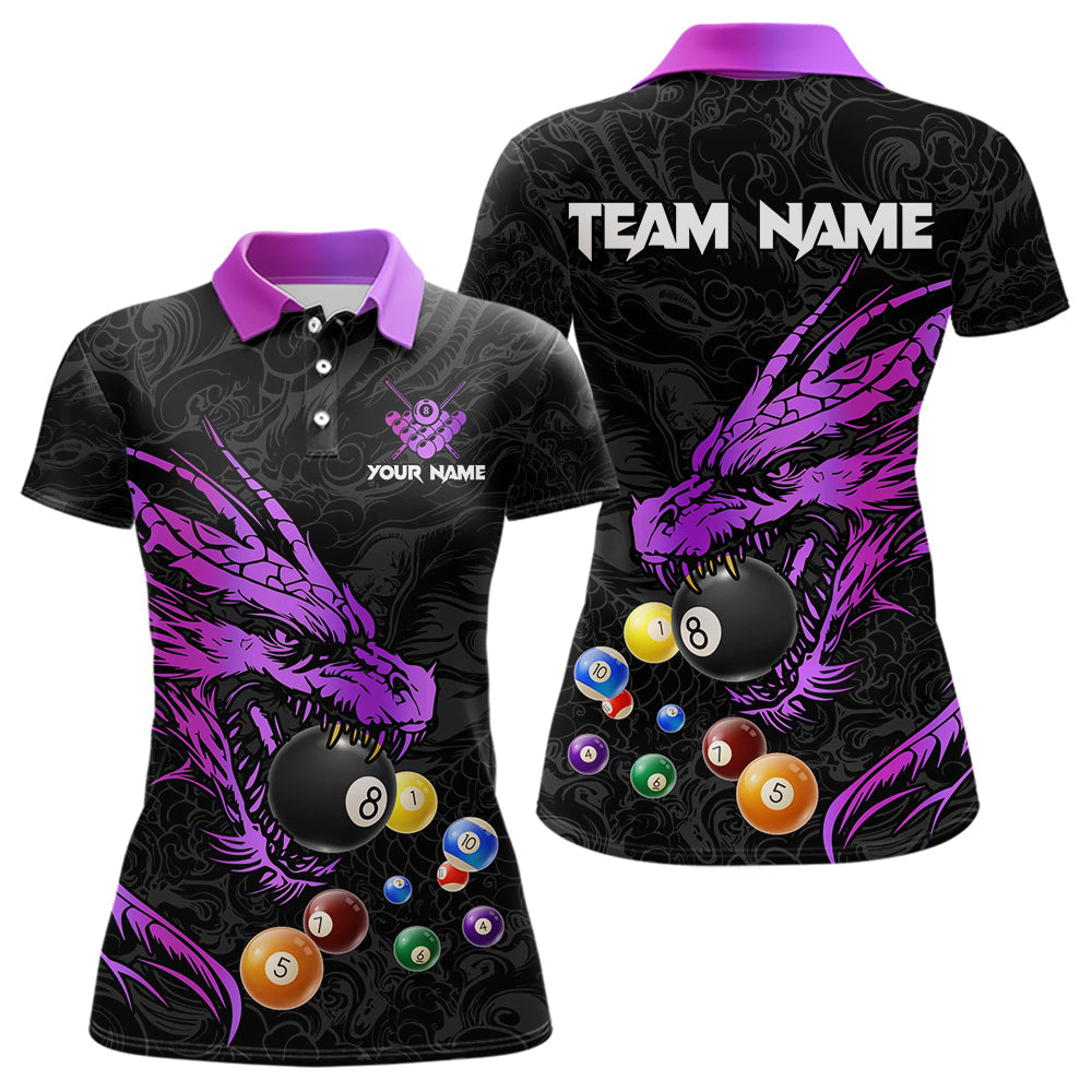Blisscorners Personalized Purple Black Dragon Billiard Balls Pool Shirts For Men, Billiard League Team Jerseys