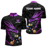 Blisscorners Personalized Purple Black Dragon Billiard Balls Pool Shirts For Men, Billiard League Team Jerseys