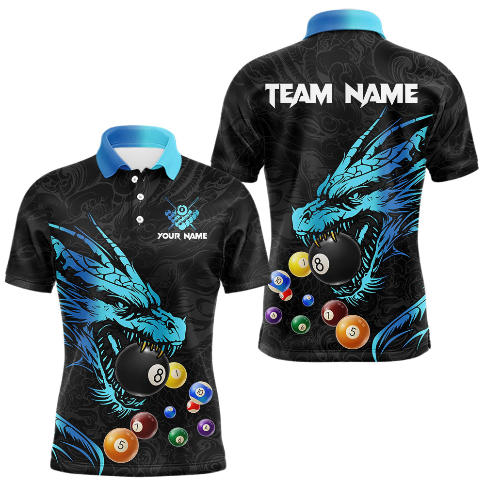 Blisscorners Personalized Black And Blue Dragon Billiard Balls Pool Shirts For Men, Billiard League Team Jersey