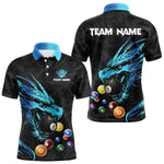 Blisscorners Personalized Black And Blue Dragon Billiard Balls Pool Shirts For Men, Billiard League Team Jersey