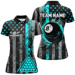 Blisscorners Custom Turquoise Grunge US Flag Patriotic Billiard Shirt For Women Retro 8 Ball Pool Billiard Jersey