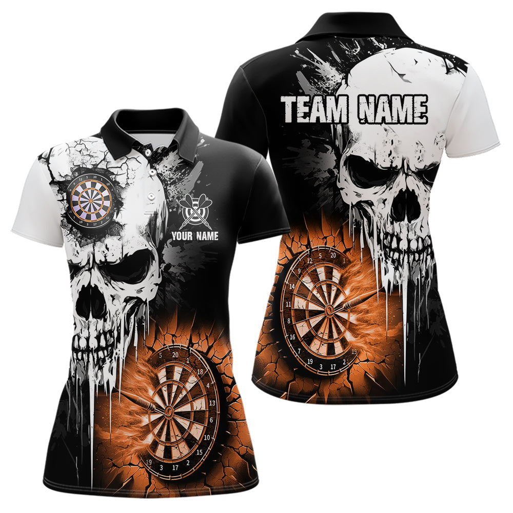 Blisscorners Personalized Grunge Skull Crack Wall Women Dart Shirts Custom Darts League Team Jerseys |Orange