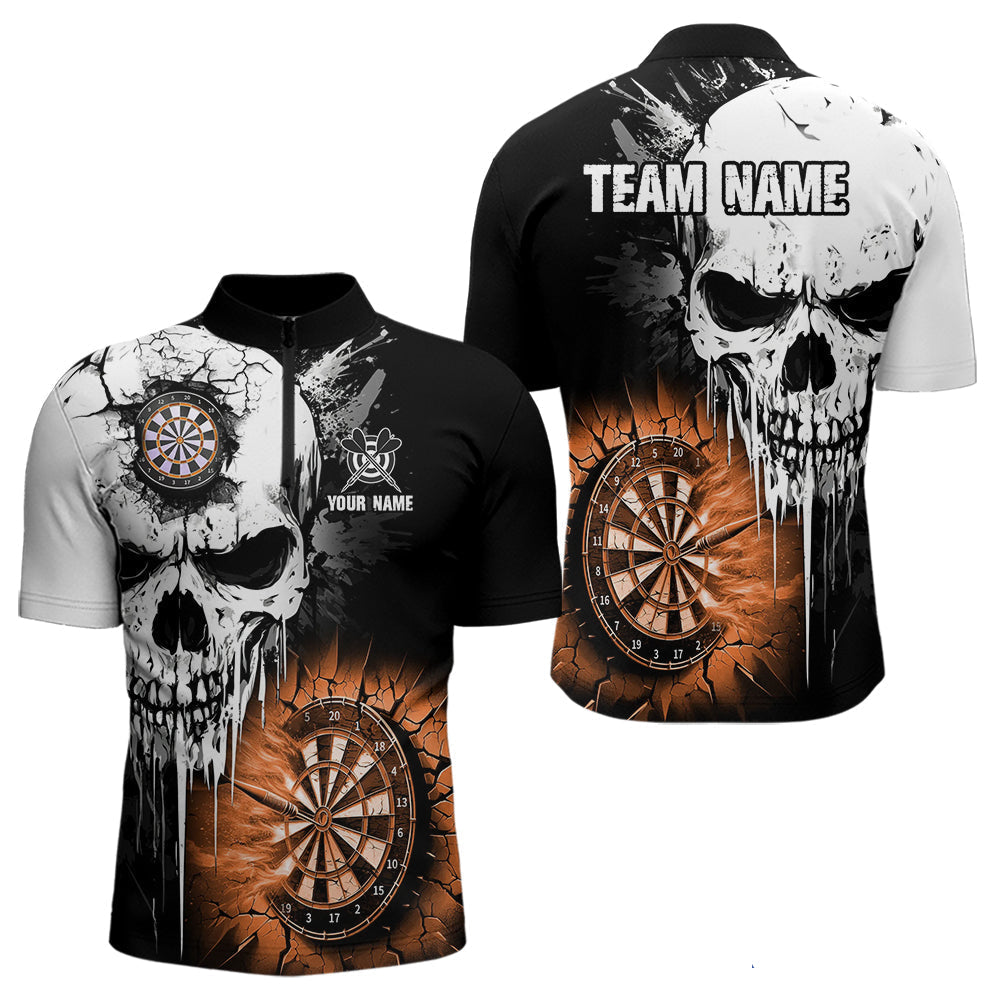 Blisscorners Personalized Grunge Skull Crack Wall Women Dart Shirts Custom Darts League Team Jerseys |Orange