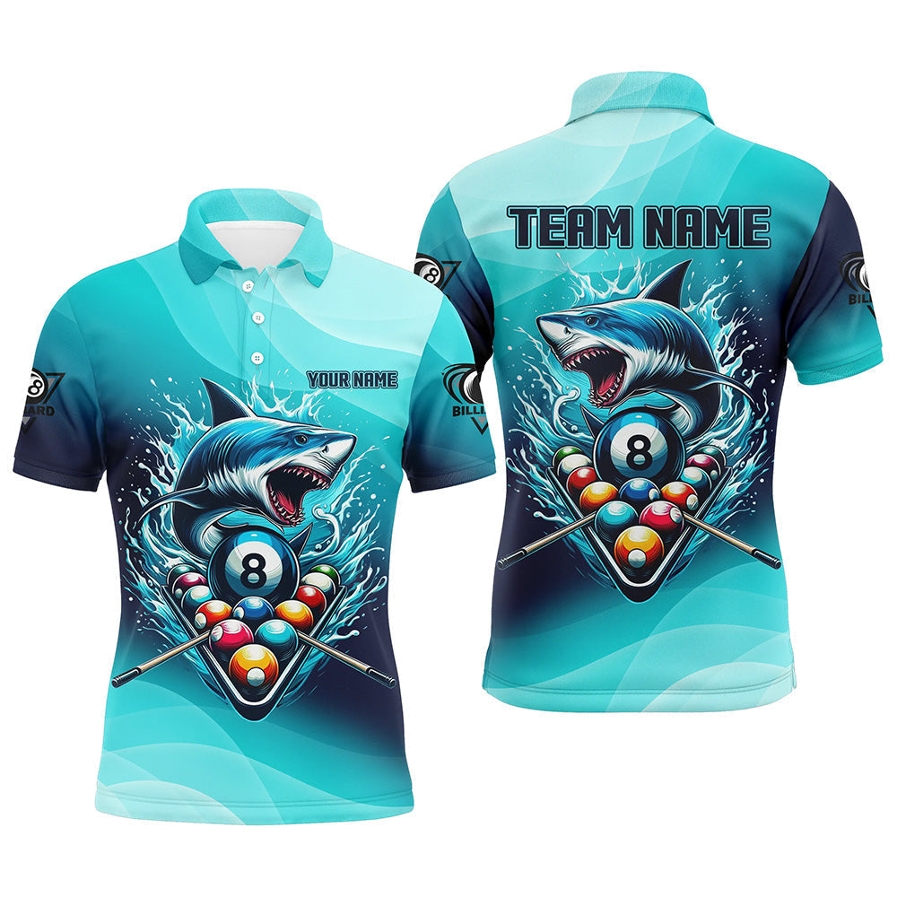 Blisscorners Personalized Blue Pool Ball Shark Billiard Shirts For Men Custom Team League Billiard Jersey