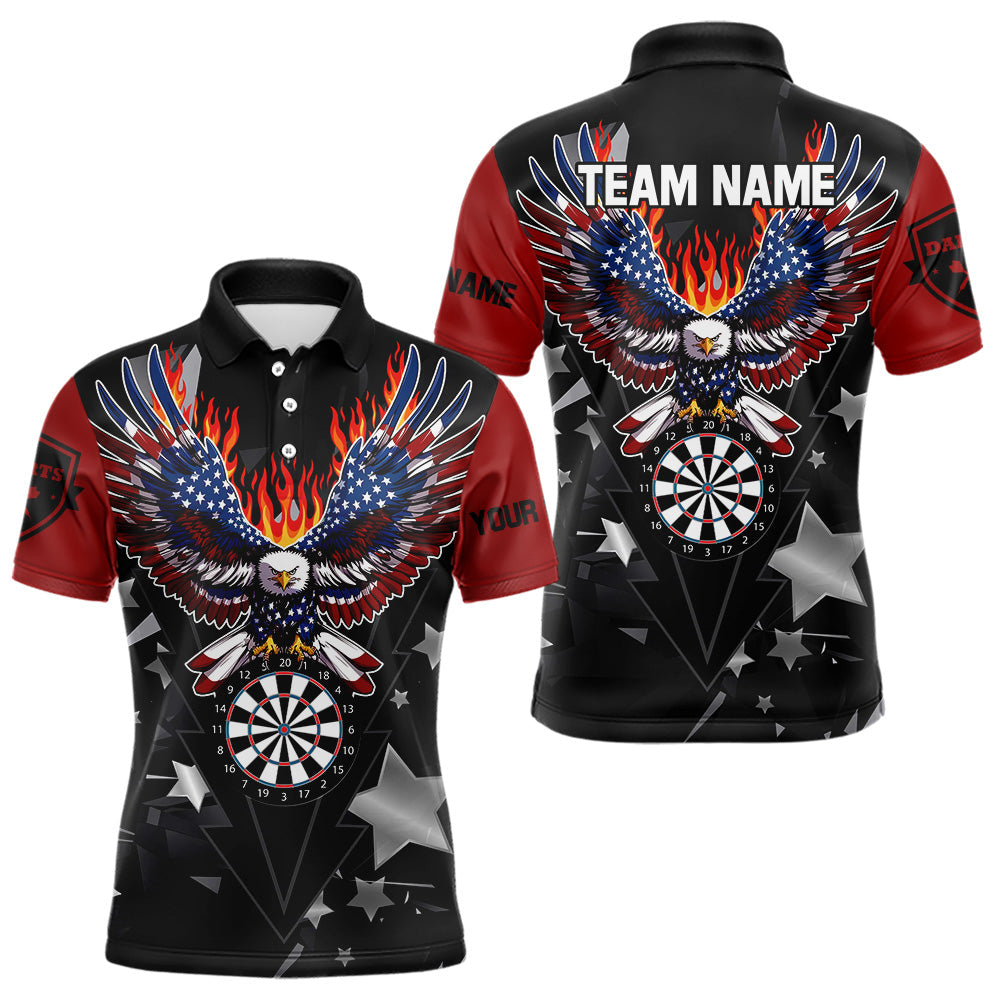 Blisscorners Personalized Fire American Flag Eagle Darts Shirts For Men Custom Pride Patriotic Dart Jerseys