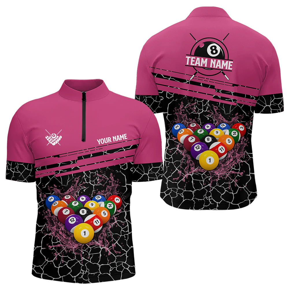 Blisscorners Personalized Pink Pool Balls Crack Pattern Men Billiard Shirts Custom Billiard Jerseys For Team