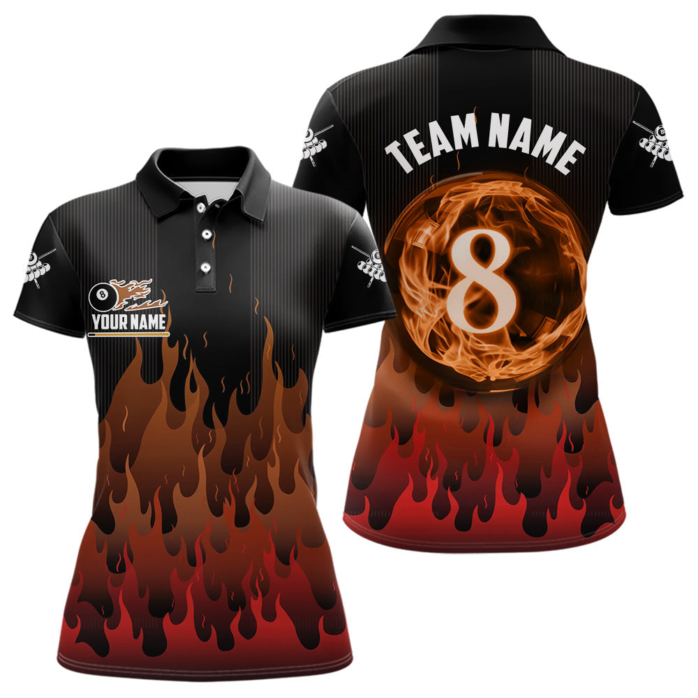 Blisscorners Red And Orange Flaming 8 Ball Pool Men Billiard Polo & 1/4 Zip Custom Pool Team Player Jersey LM2206