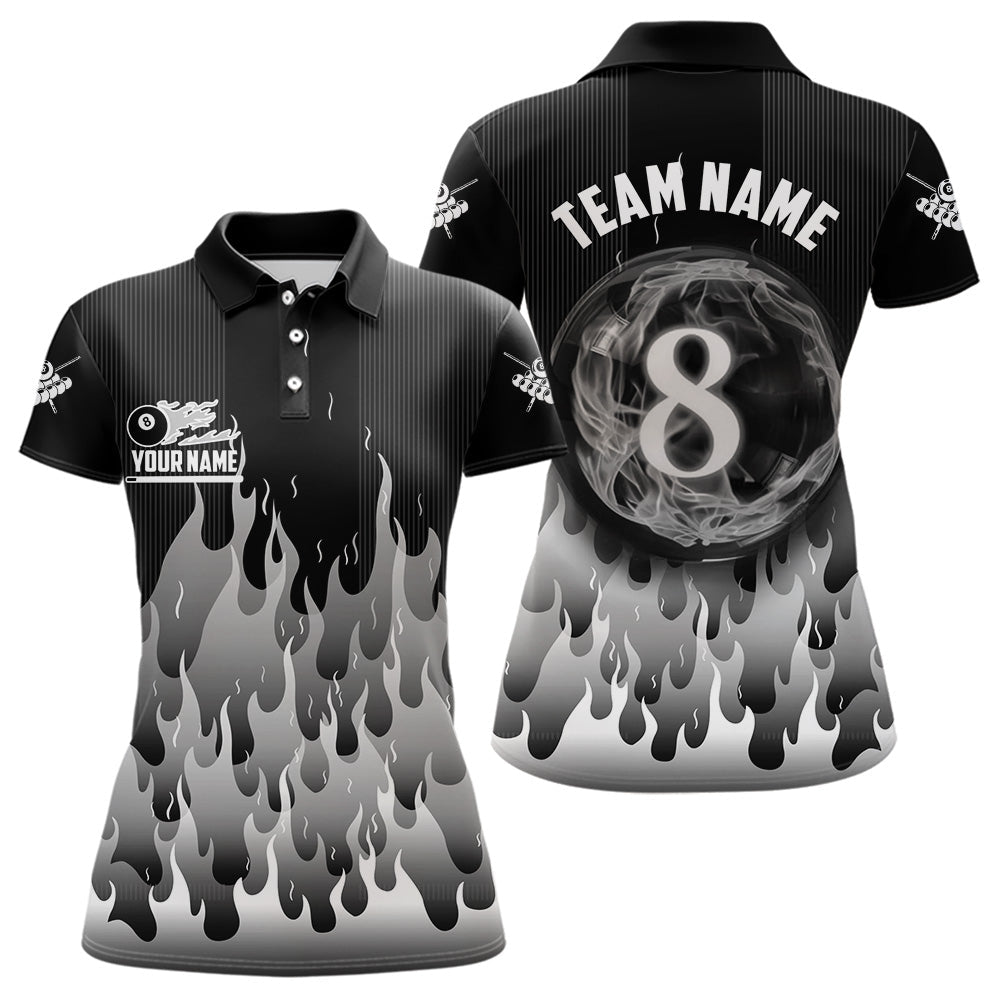 Blisscorners Black And Grey Flaming 8 Ball Pool Men Billiard Polo & 1/4 Zip Custom Pool Team Player Jersey LM2206