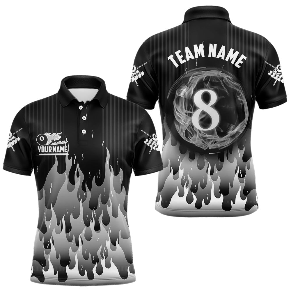 Blisscorners Black And Grey Flaming 8 Ball Pool Men Billiard Polo & 1/4 Zip Custom Pool Team Player Jersey LM2206