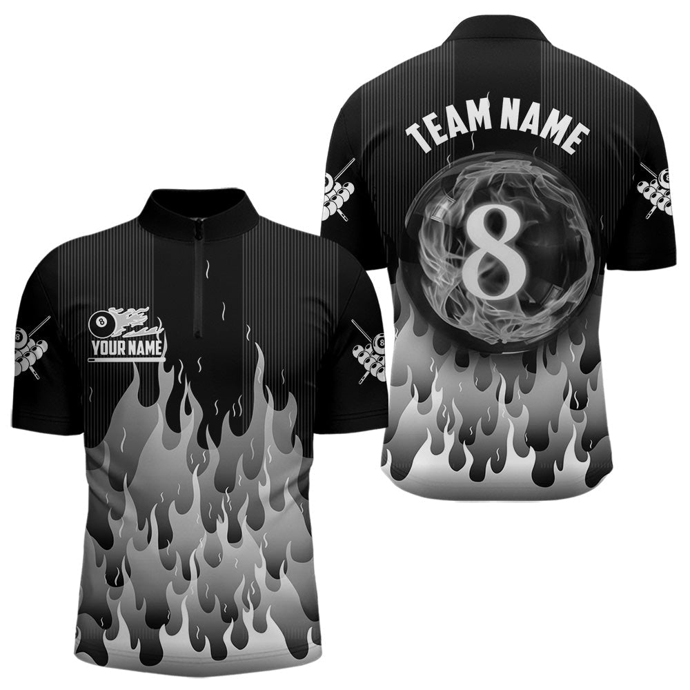 Blisscorners Black And Grey Flaming 8 Ball Pool Men Billiard Polo & 1/4 Zip Custom Pool Team Player Jersey LM2206