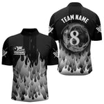 Blisscorners Black And Grey Flaming 8 Ball Pool Men Billiard Polo & 1/4 Zip Custom Pool Team Player Jersey LM2206