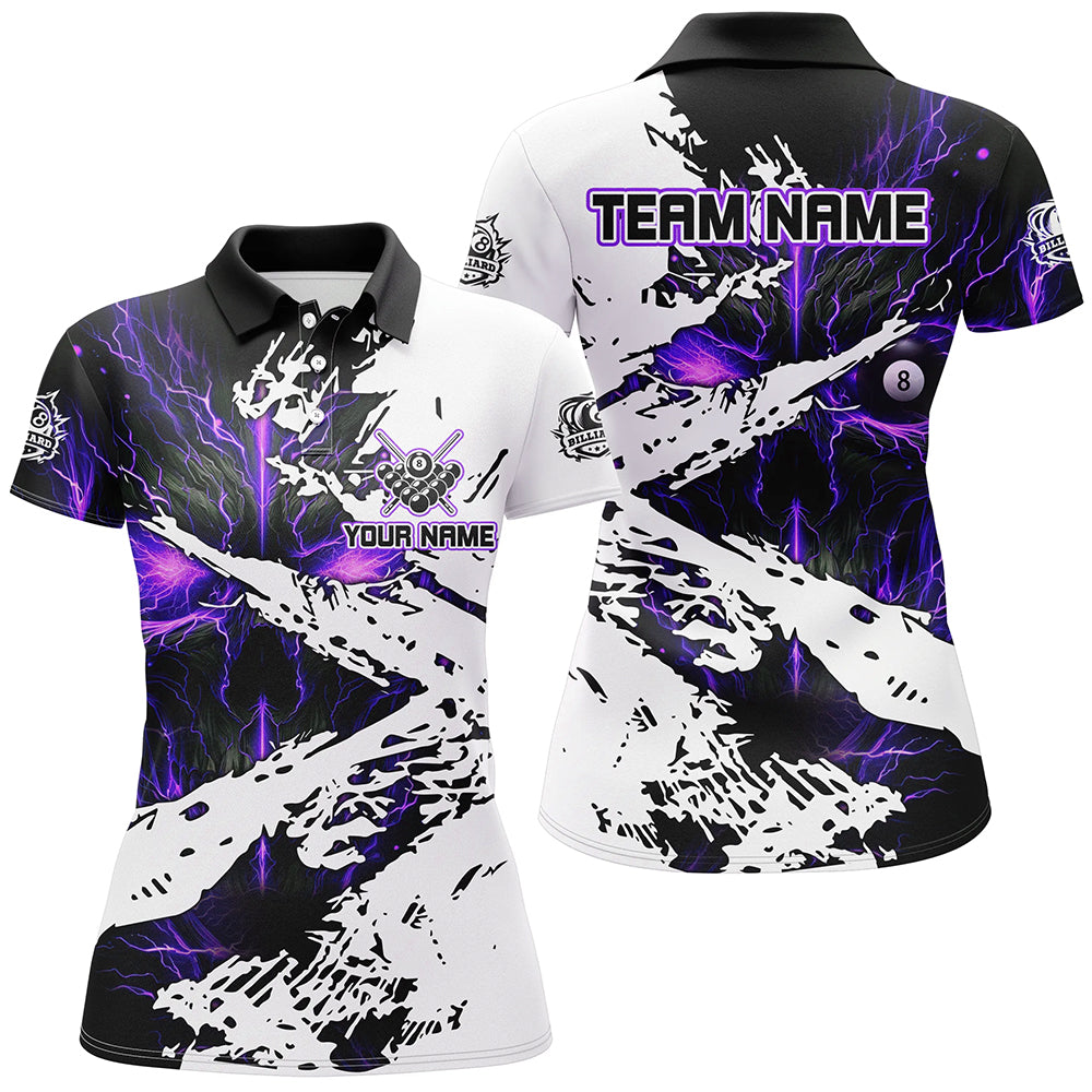 Blisscorners Personalized Lightning Skull Billiard Shirts For Men Custom Billiard Jerseys Grunge Style |Purple