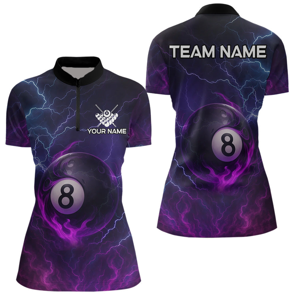 Blisscorners Personalized 3D Purple Billiard Jerseys For Men, Lightning 8 Ball Pool Billiard Team Shirts