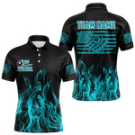 Blisscorners Turquoise Flaming American Flag Men's Billiard Shirt Custom Patriotic Pool Player Billiard JerseyLM2206