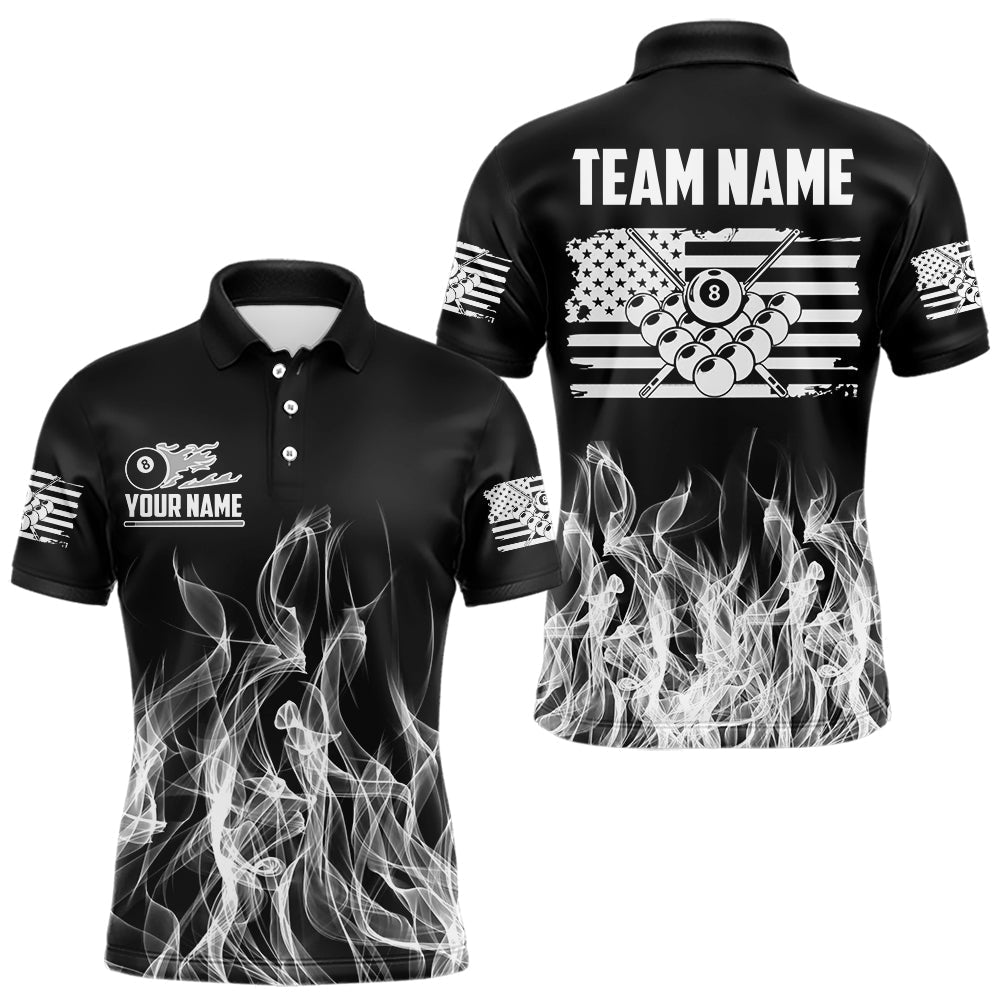 Blisscorners White Black Flaming American Flag Men Billiard Shirt Custom Patriotic Pool Player Billiard Jersey LM2206