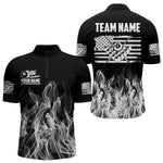 Blisscorners White Black Flaming American Flag Men Billiard Shirt Custom Patriotic Pool Player Billiard Jersey LM2206