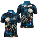 Blisscorners Personalized Blue Funny Skeleton Pool Balls Billiard Shirt For Men, Skull Billiard Team Jerseys LM1307