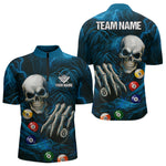 Blisscorners Personalized Blue Funny Skeleton Pool Balls Billiard Shirt For Men, Skull Billiard Team Jerseys LM1307