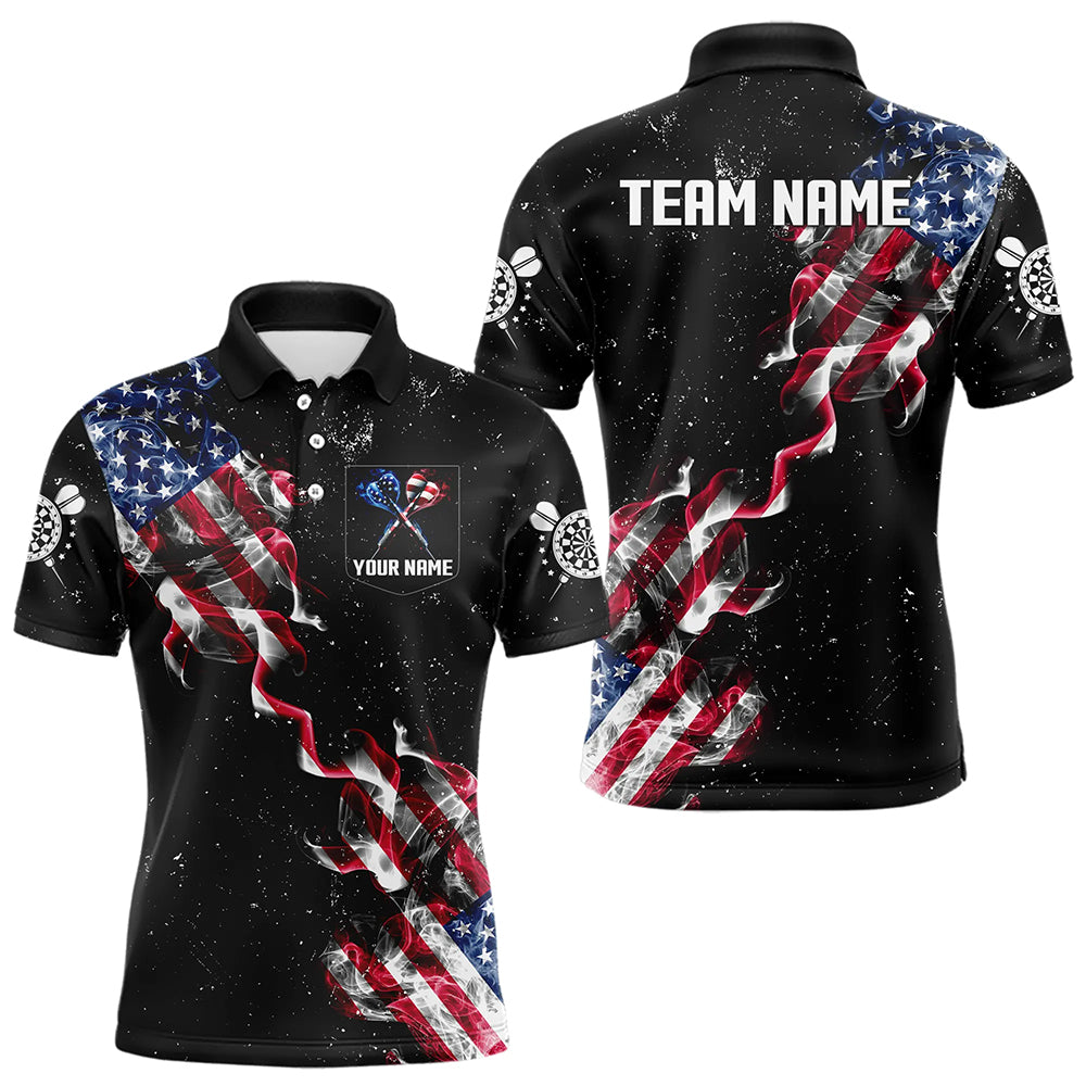 Blisscorners Custom US Flag Smoke Men's Darts Shirt With Pocket, Patriotic Darts Jersey LM3006