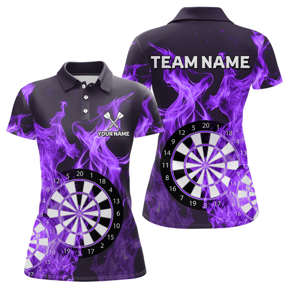 Blisscorners Purple Flaming Dartboard Darts Polo & Quarter Zip Custom Dart Shirts For Men Team Dart Jerseys MT2306