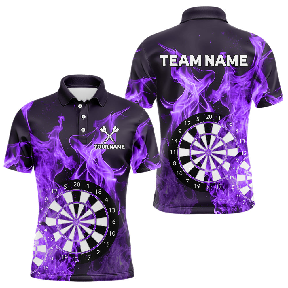 Blisscorners Purple Flaming Dartboard Darts Polo & Quarter Zip Custom Dart Shirts For Men Team Dart Jerseys MT2306