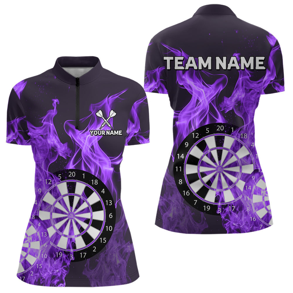 Blisscorners Purple Flaming Dartboard Darts Polo & Quarter Zip Custom Dart Shirts For Men Team Dart Jerseys MT2306