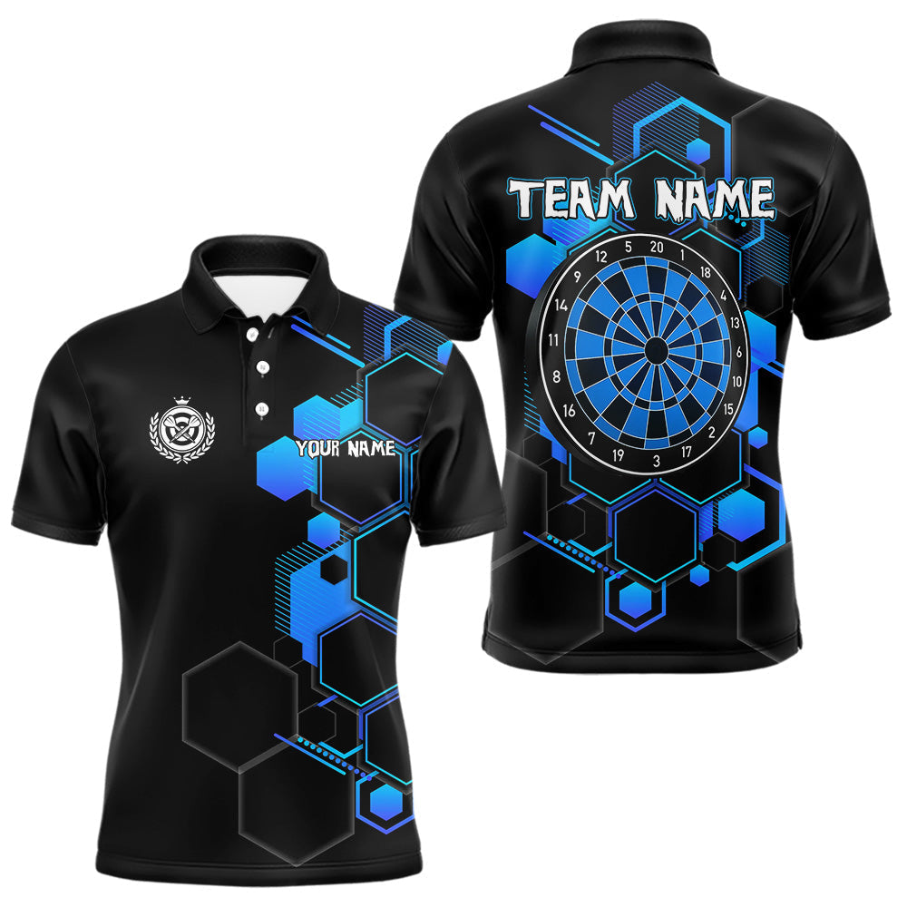 Blisscorners Blue Hexagons Halftone & Dartboard 3D Men's Darts Shirt - Custom Name For Players LM3006