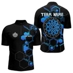 Blisscorners Blue Hexagons Halftone & Dartboard 3D Men's Darts Shirt - Custom Name For Players LM3006