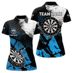 Blisscorners Retro Black Blue Grunge Pattern Darts Polo, Quarter Zip Custom Men Dart Shirt Team Dart Jersey