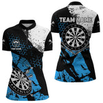 Blisscorners Retro Black Blue Grunge Pattern Darts Polo, Quarter Zip Custom Men Dart Shirt Team Dart Jersey