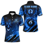 Blisscorners Personalized Blue Fire Flame Dragon 8 Ball Billiard Shirt For Men, Pool Team Jersey Polo & 1/4 Zip MT1607